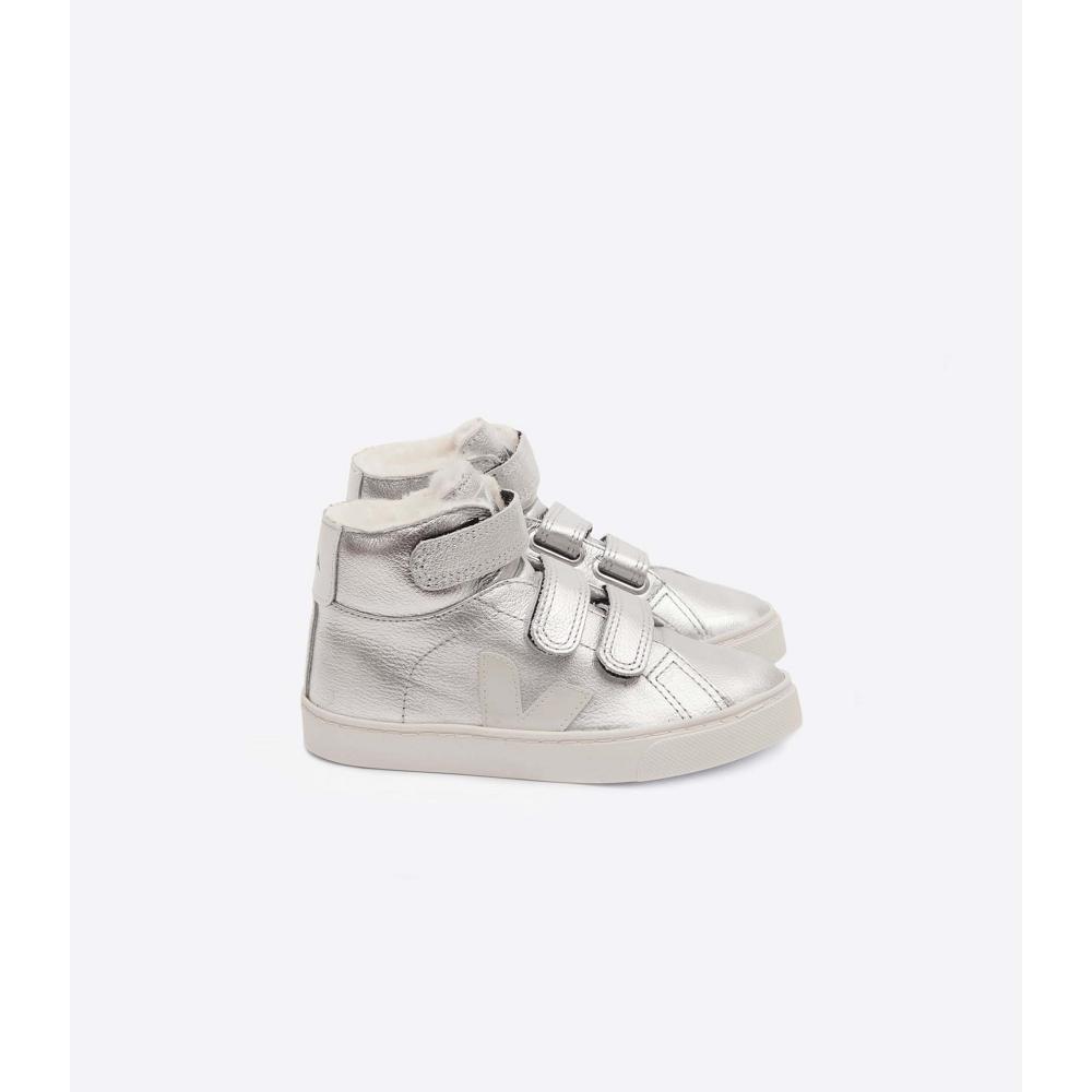 Veja ESPLAR MID FURED LEATHER Kids\' High Tops Silver | NZ 690NWY